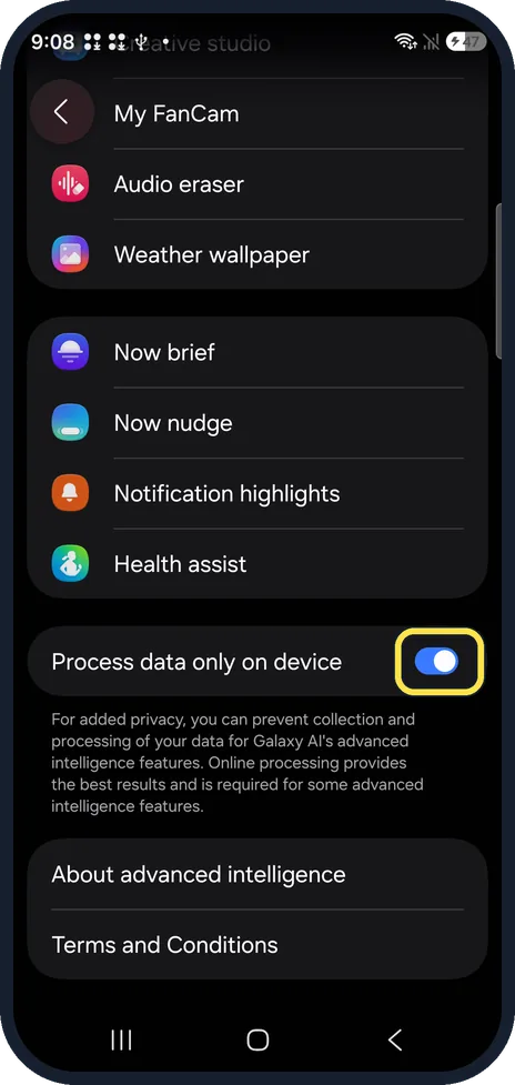 Android screenshot: Turn it on