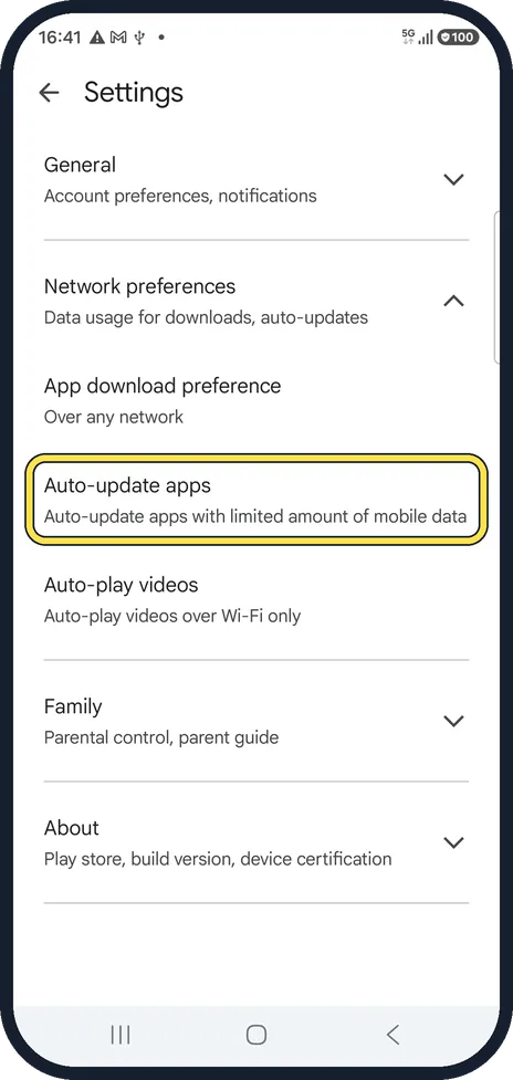 Android screenshot: Tap Auto-update apps