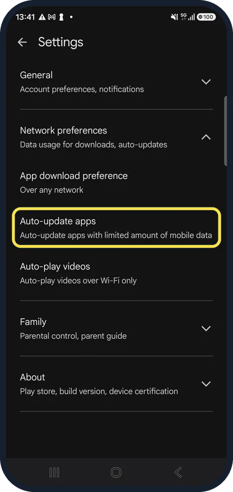 Android screenshot: Tap Auto-update apps