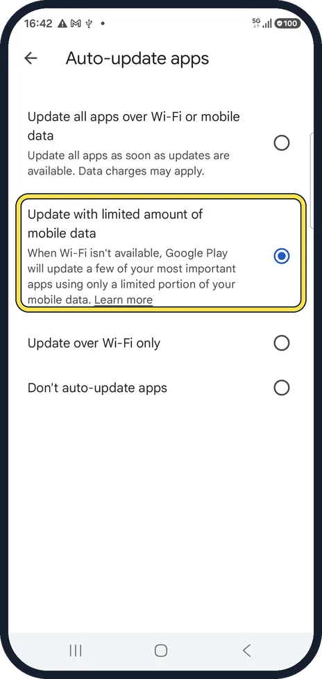 Android screenshot: What limited mobile data means