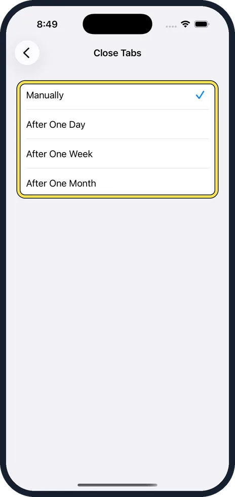 iPhone screen: Choose a time