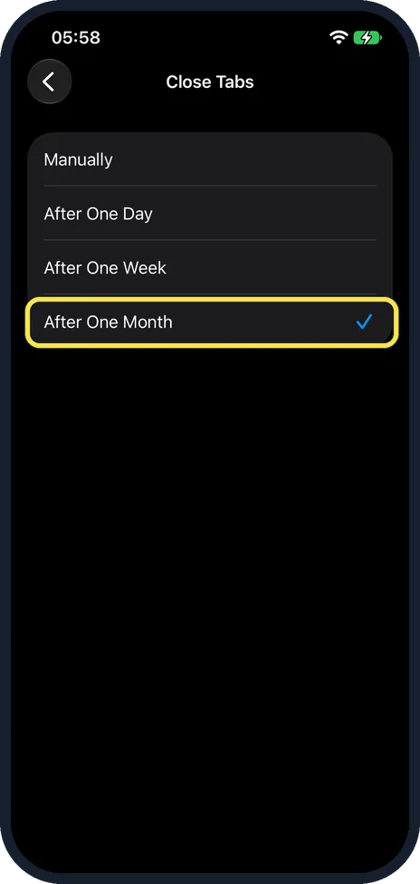 iPhone screen: Choose a time