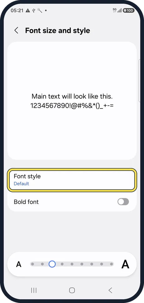 Android screenshot: Change the font