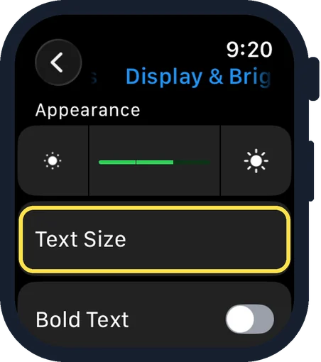 Apple Watch screen: Tap Text Size