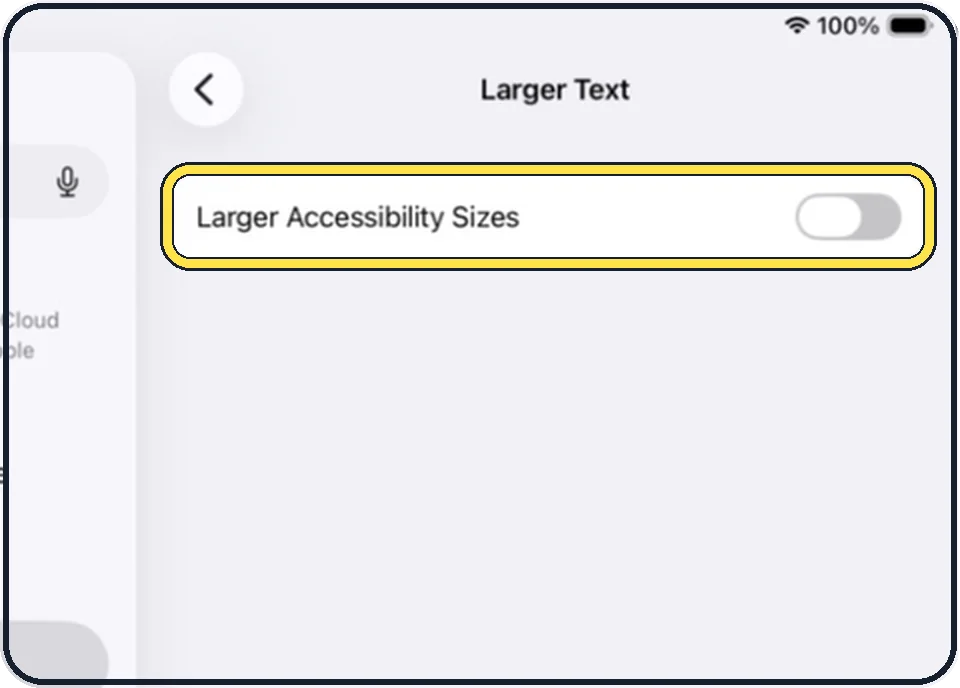 iPad screenshot: Switch on Larger Accessibility Sizes if that is not enough