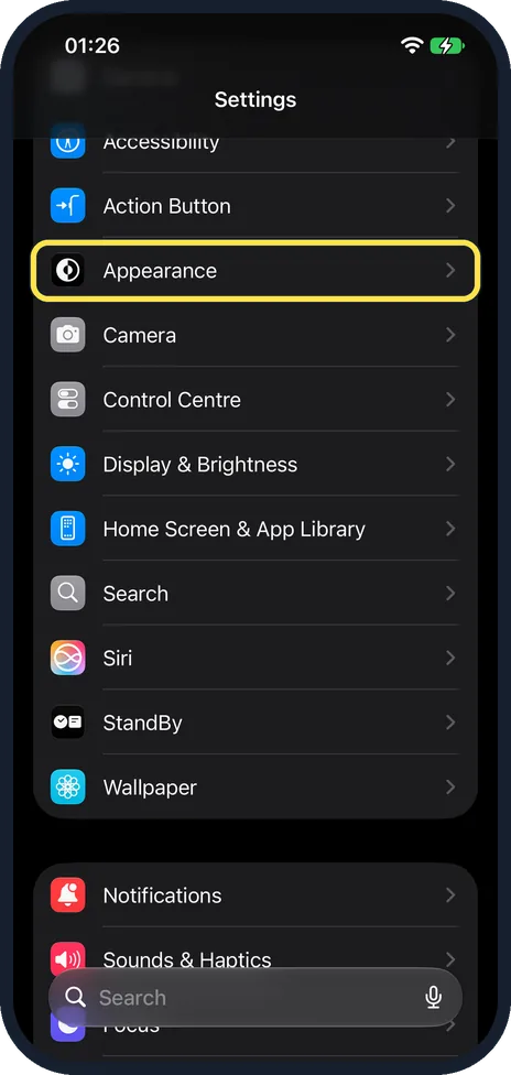 Screenshot from the guide: How to make text bigger on an iPhone