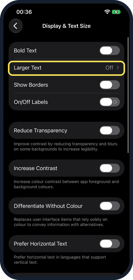 iPhone screen: Need it bigger still? Open Accessibility, Display & Text Size