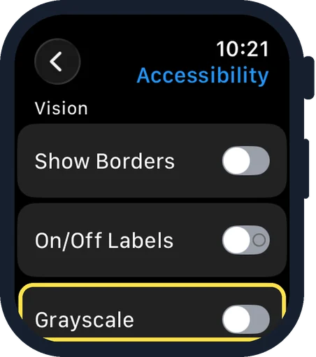 Apple Watch screen: Try Grayscale