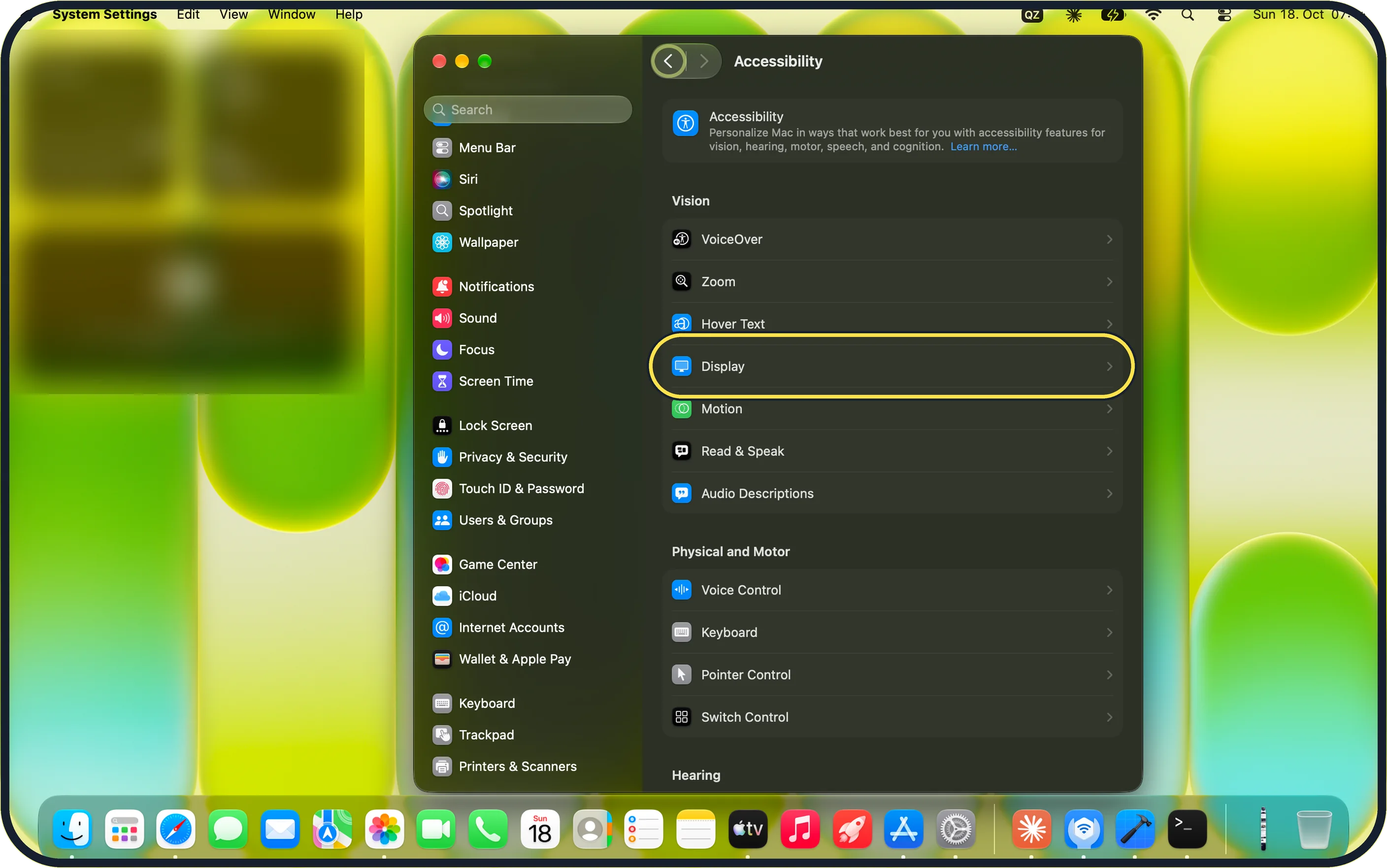 Mac screenshot: Click Display