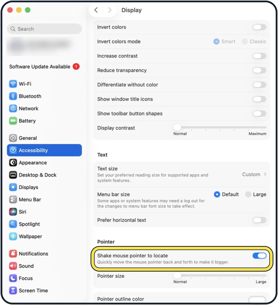 Mac screenshot: Keep Shake mouse pointer to locate on