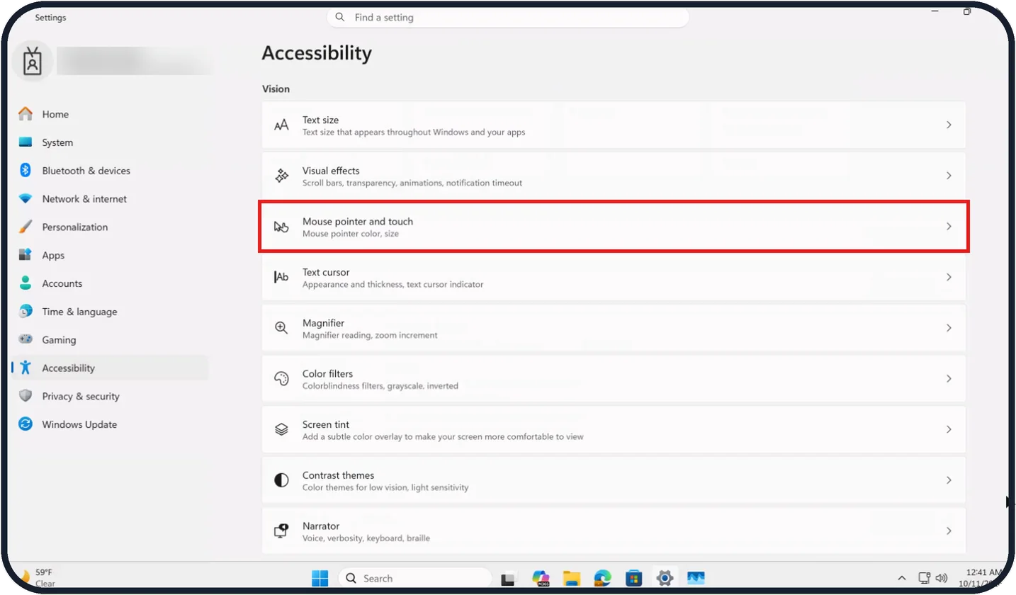 Screenshot from the guide: How to make the mouse pointer bigger on Windows 11