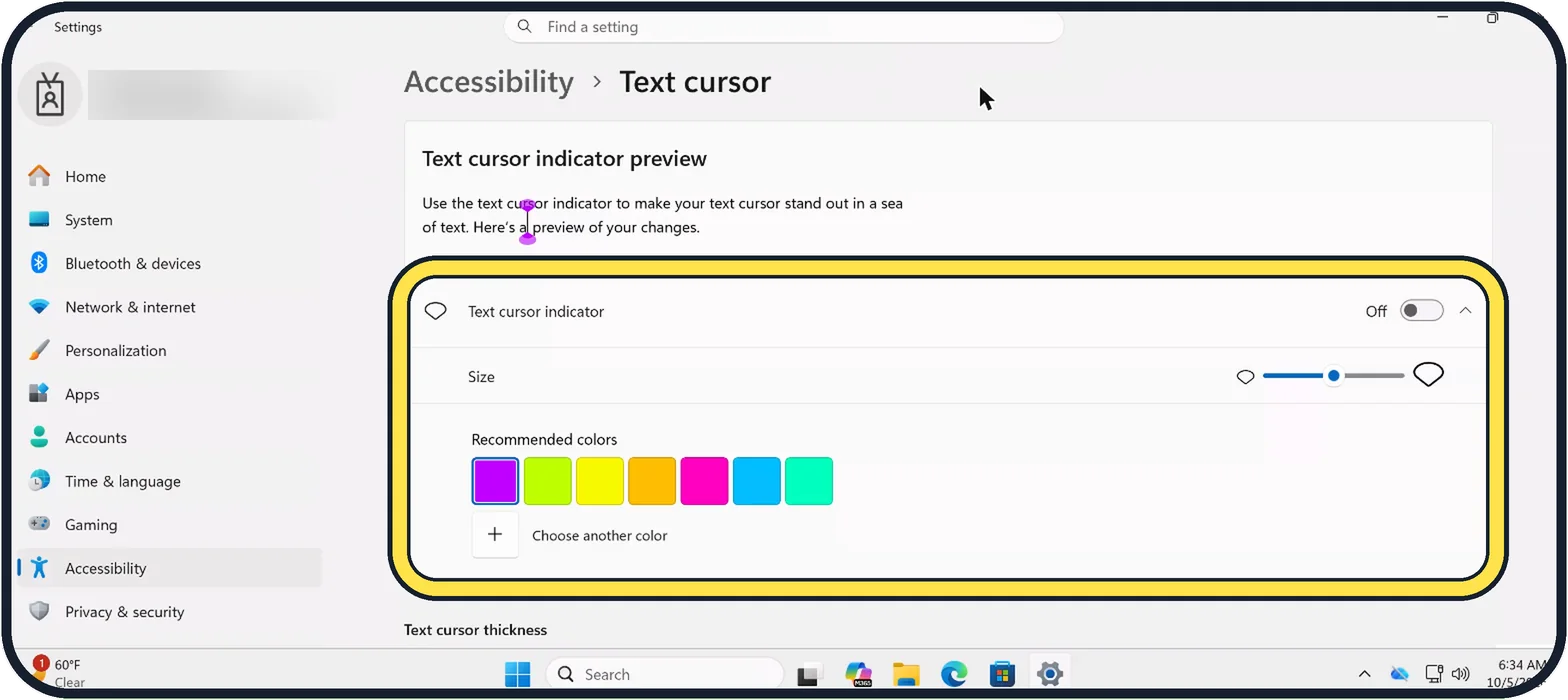 Windows screenshot: Make the text cursor visible too