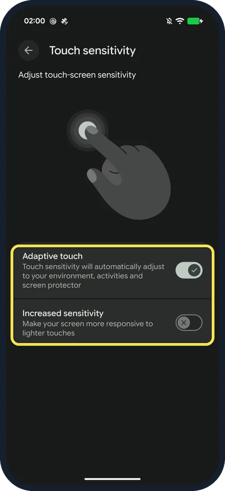 Android screenshot: Choose your touch settings