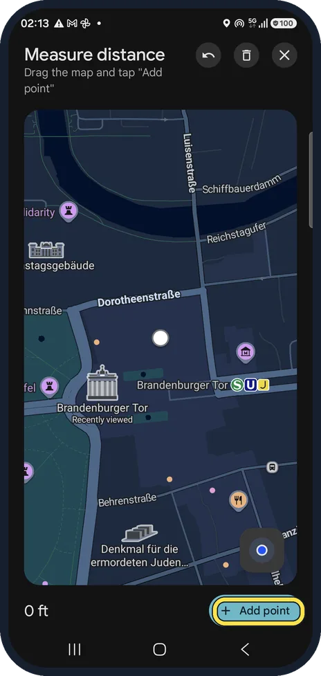 Android screenshot: Move the map to the next point