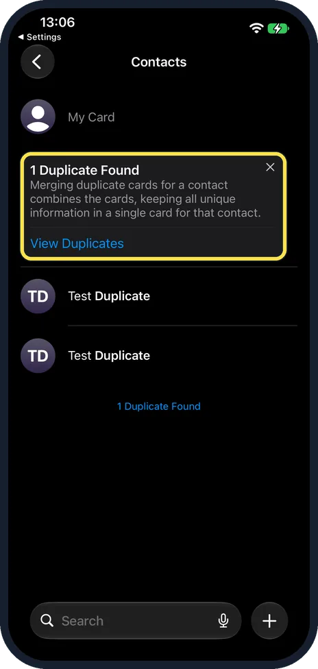 Screenshot from the guide: How to merge duplicate contacts on an iPhone