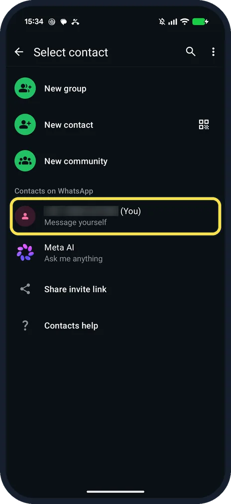 Android screenshot: Tap your own number