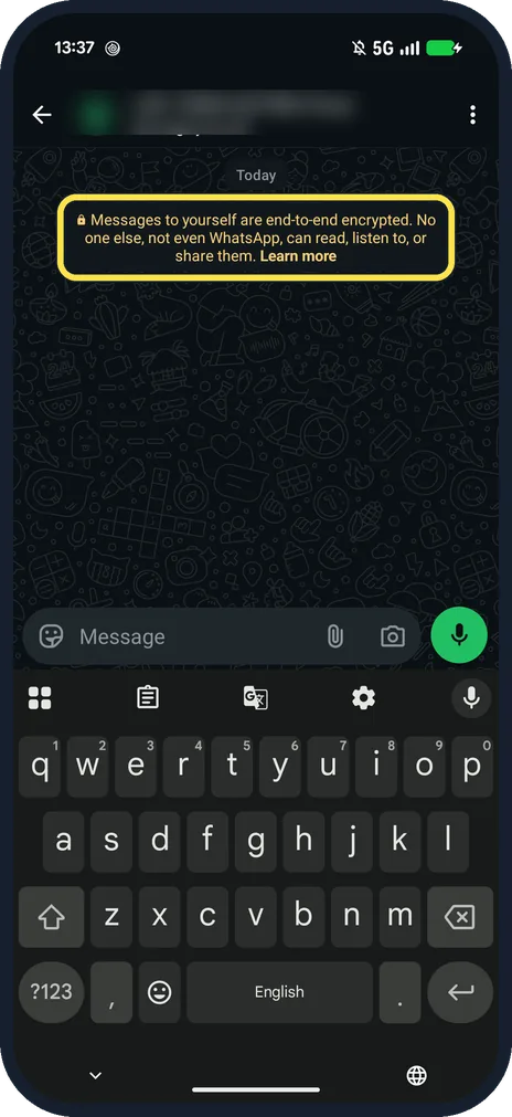 Android screenshot: Check that the self chat opened