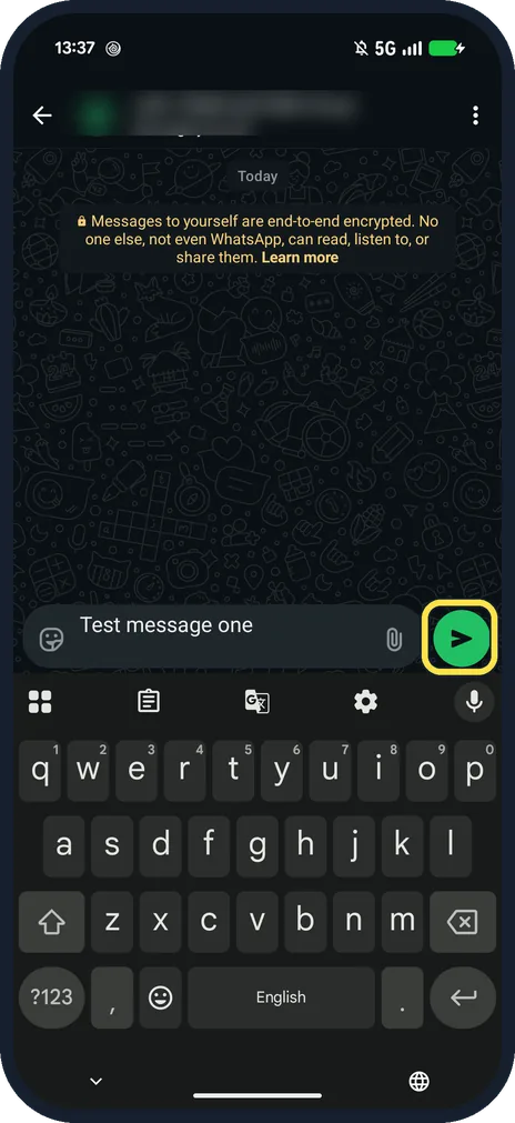 Android screenshot: Type a note and tap send