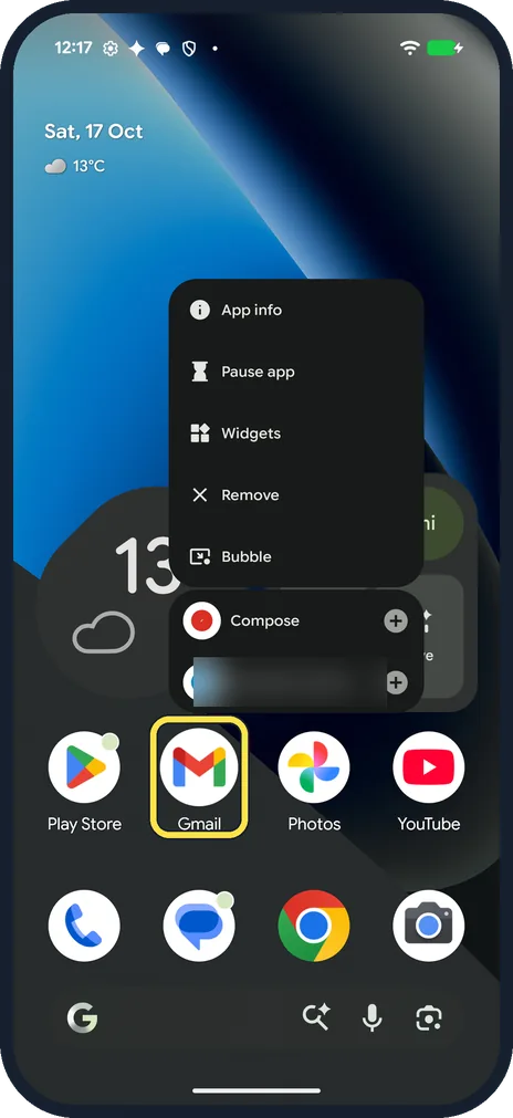 Screenshot from the guide: How to move or remove an app from the home screen on a Google Pixel (Android 17)
