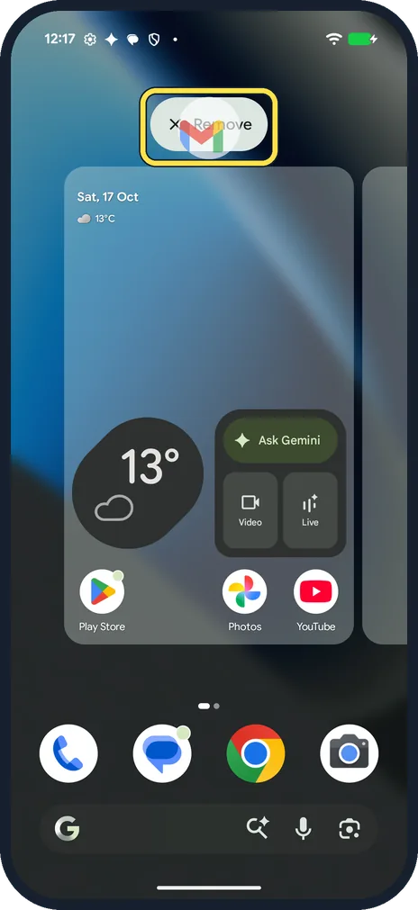 Android screenshot: To remove it, drag it to Remove