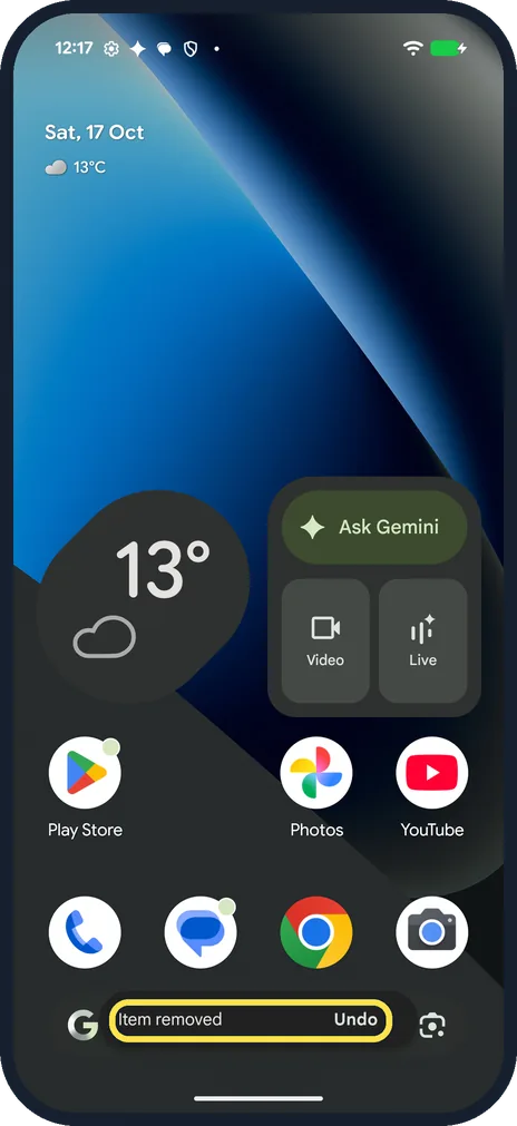 Android screenshot: Undo if you change your mind