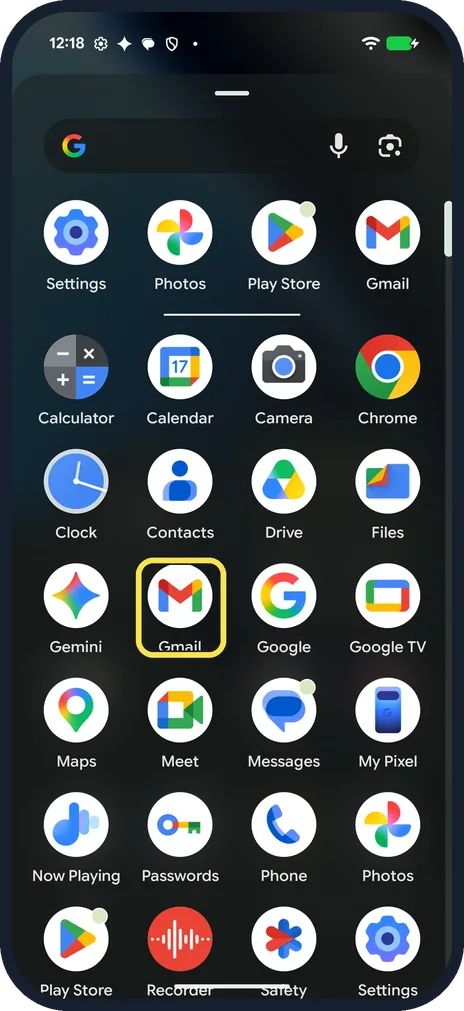 Android screenshot: Find it in the apps list