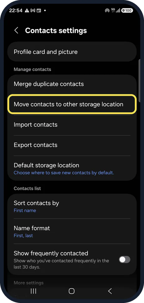 Android screenshot: Move the old contacts