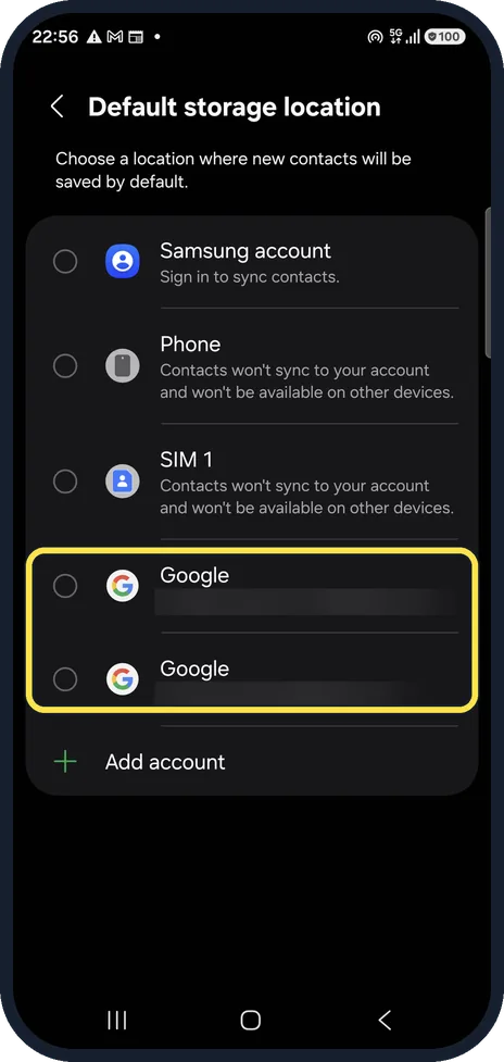Android screenshot: Choose your Google account