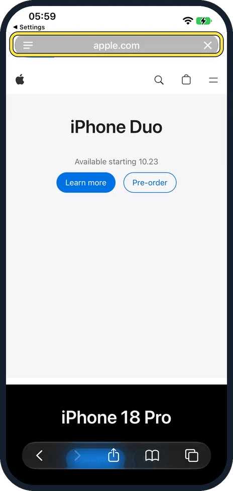 iPhone screen: Open Safari to see the change