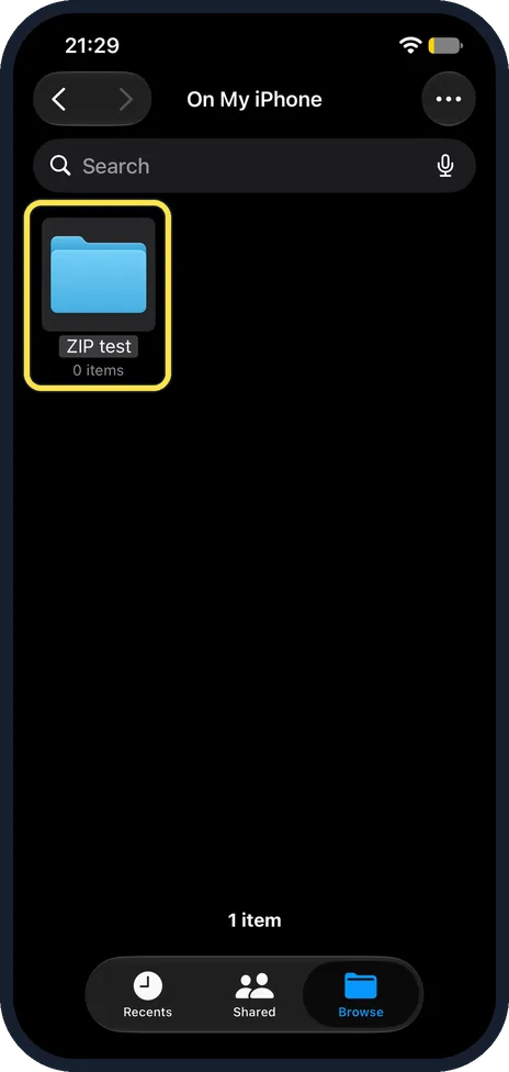 iPhone screen: Touch and hold the folder