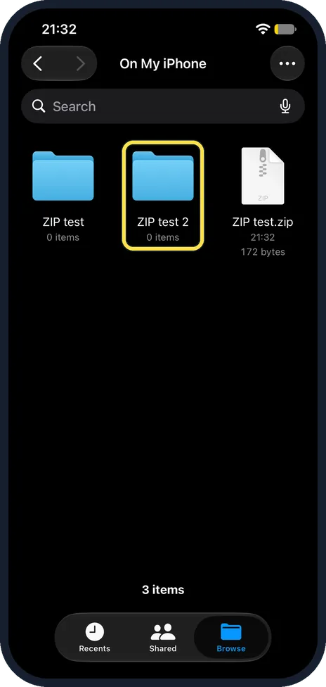 iPhone screen: Tap the ZIP file to open it