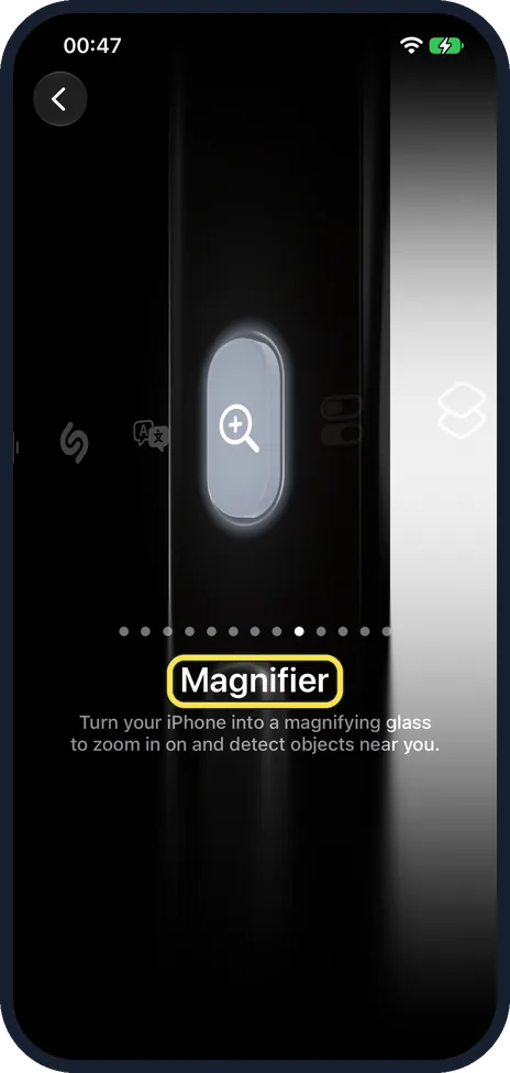 iPhone screen: Swipe to Magnifier