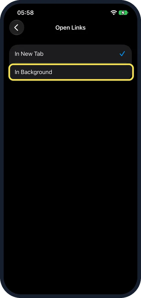 iPhone screen: Tap In Background