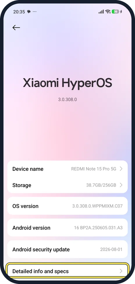 Screenshot from the guide: How to open the CIT hardware test on a Xiaomi phone (HyperOS 3)