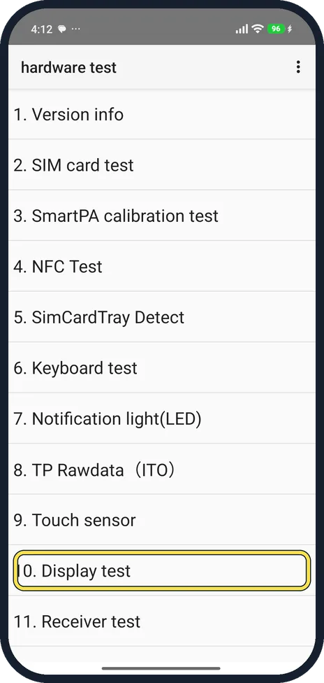 Android screenshot: Pick a test