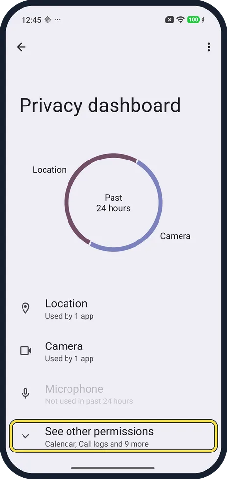 Android screenshot: See other permissions