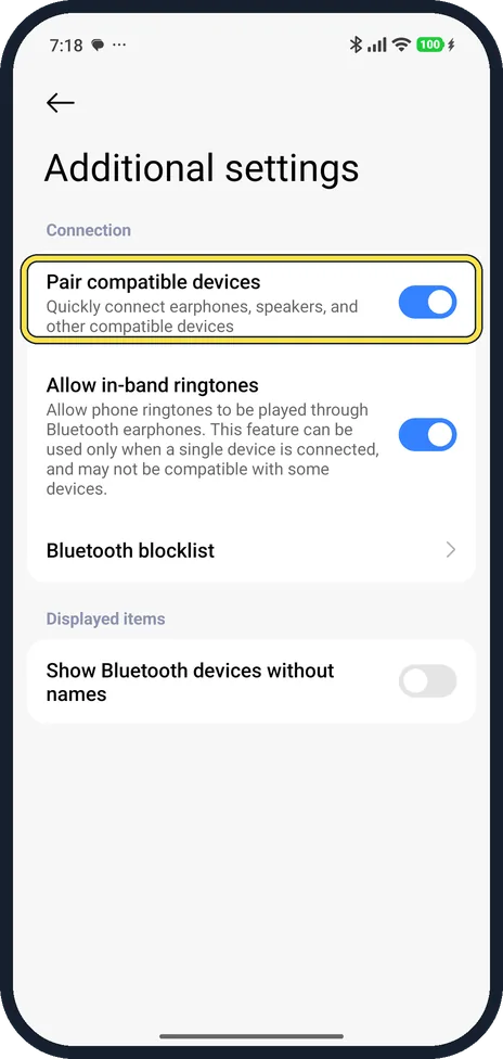 Android screenshot: Check Additional settings