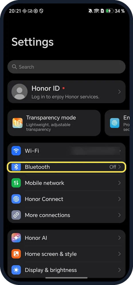 Android screenshot: Open Bluetooth