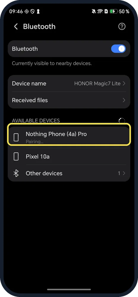 Android screenshot: Wait for it to pair