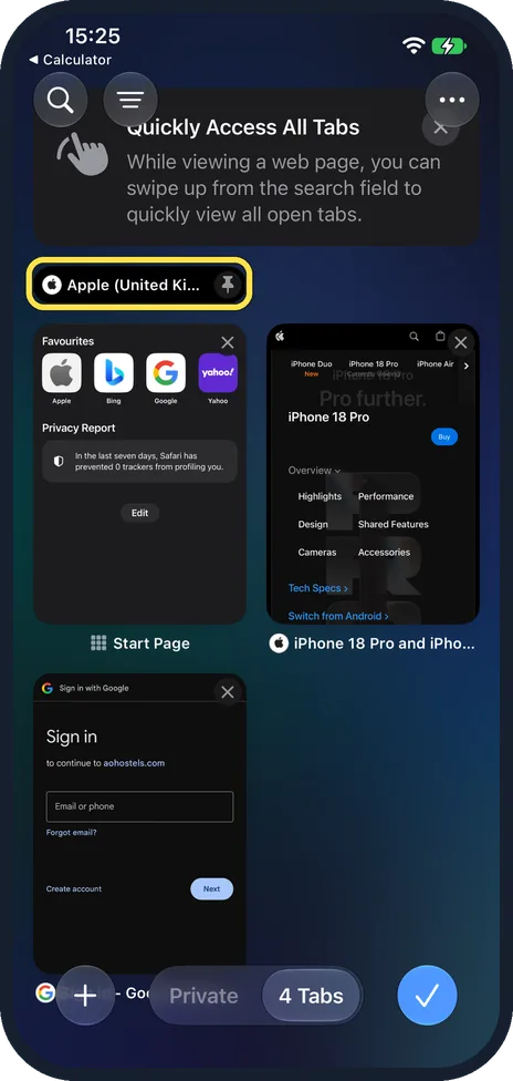 iPhone screen: Find it at the top