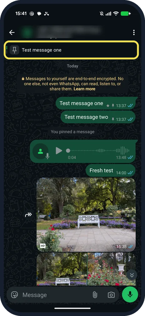 Android screenshot: Find the pinned banner