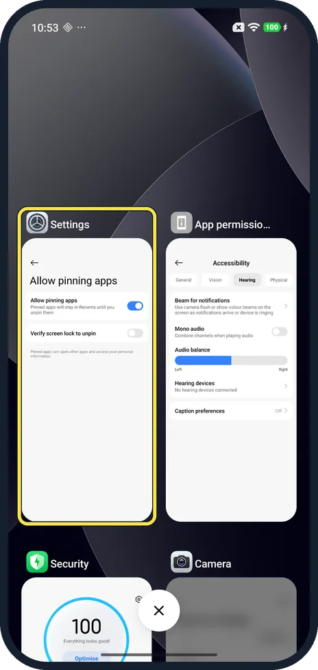 Android screenshot: Open Recents and hold the card