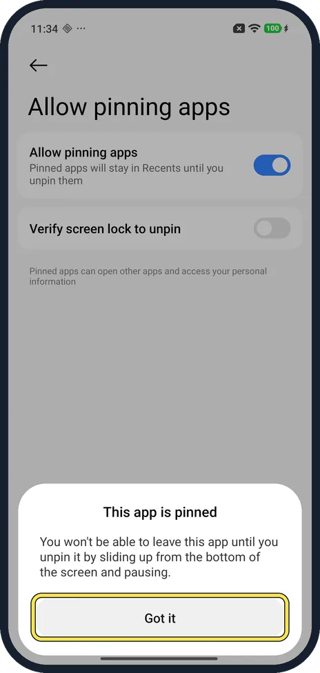 Android screenshot: Tap Got it