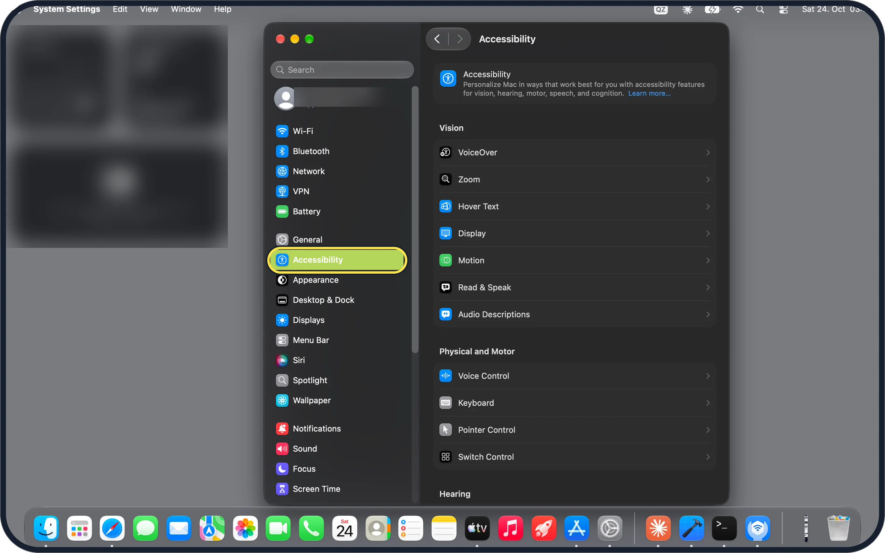 Mac screenshot: Click Accessibility, then Audio