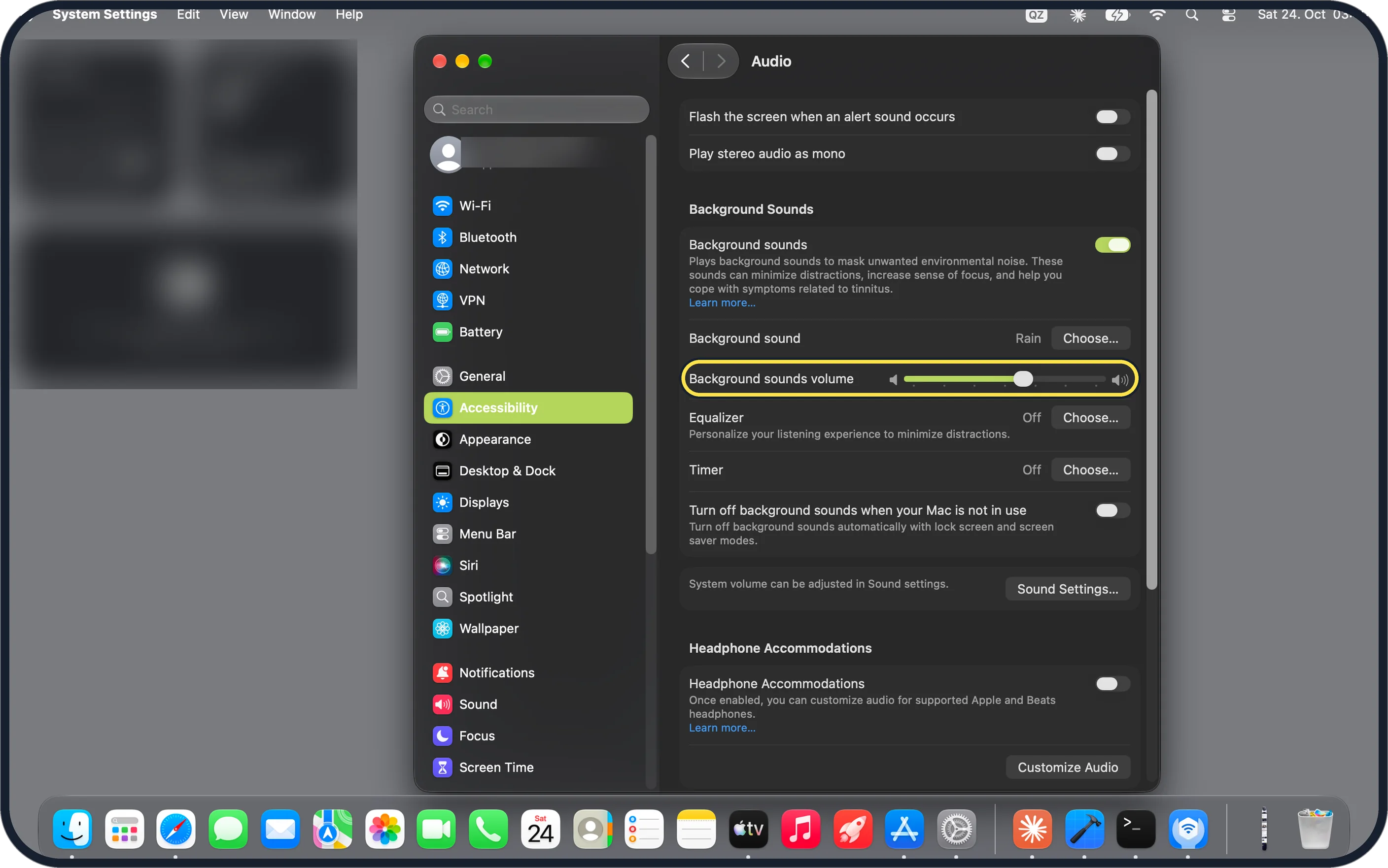 Mac screenshot: Set the volume