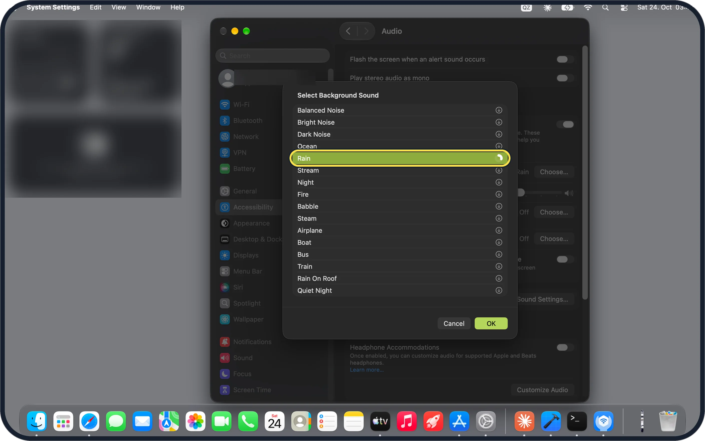 Mac screenshot: Choose the sound