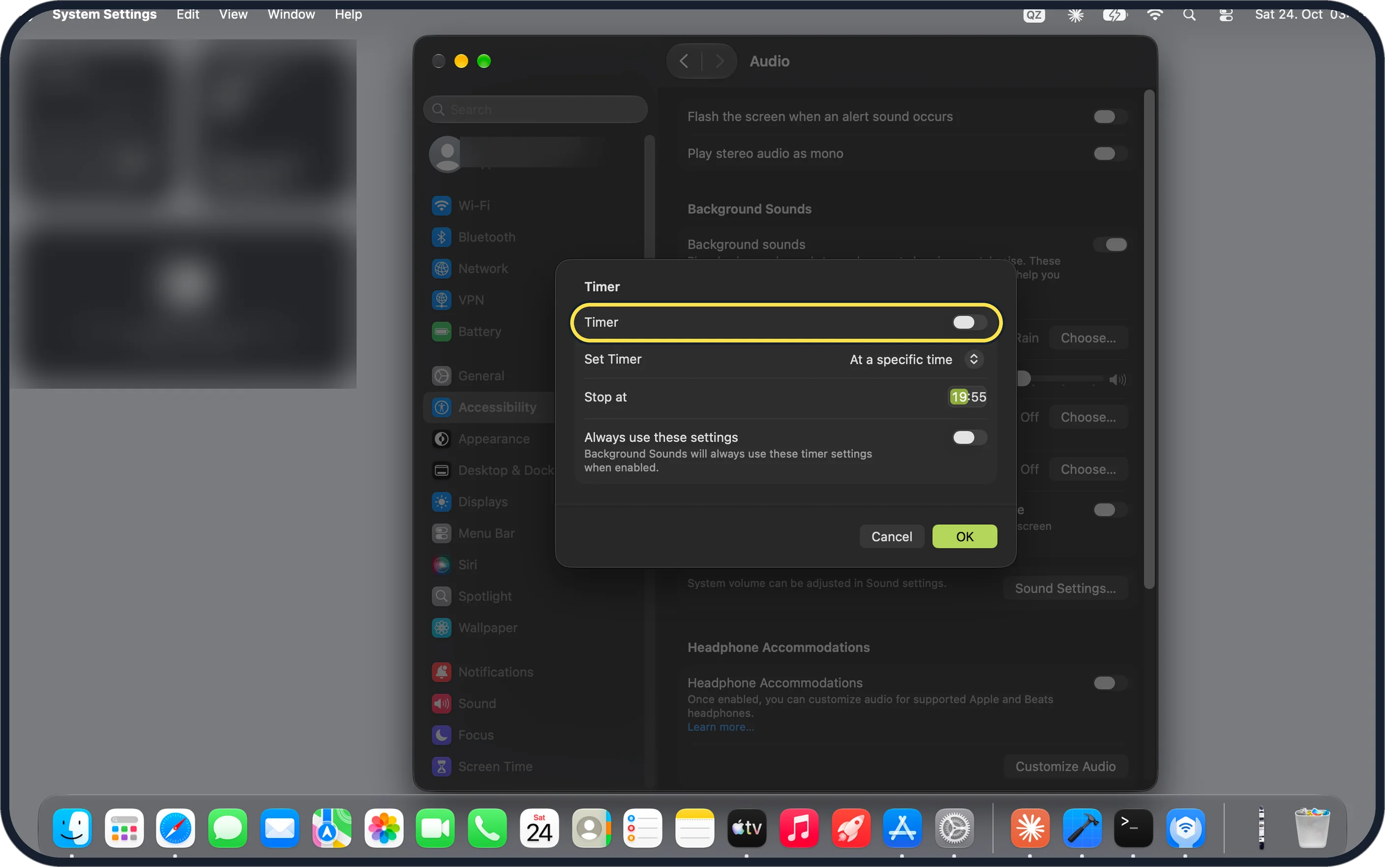 Mac screenshot: Set a timer