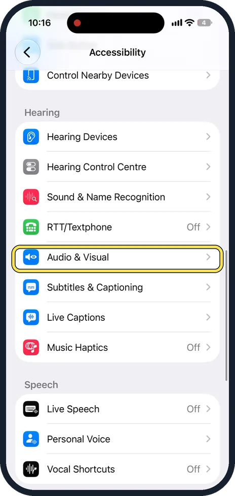 iPhone screen: Open Settings, then Accessibility