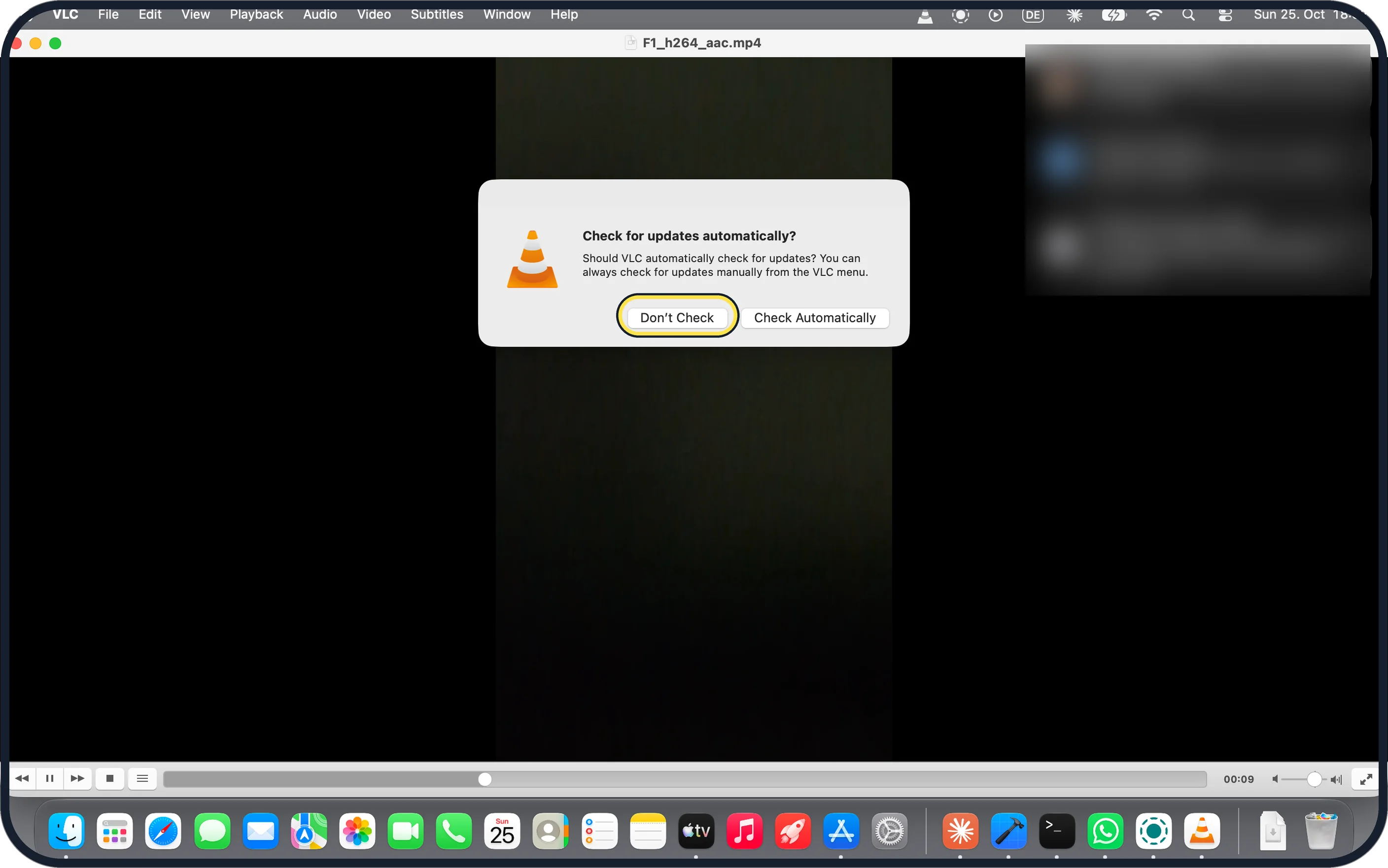 Mac screenshot: Install VLC and open it once