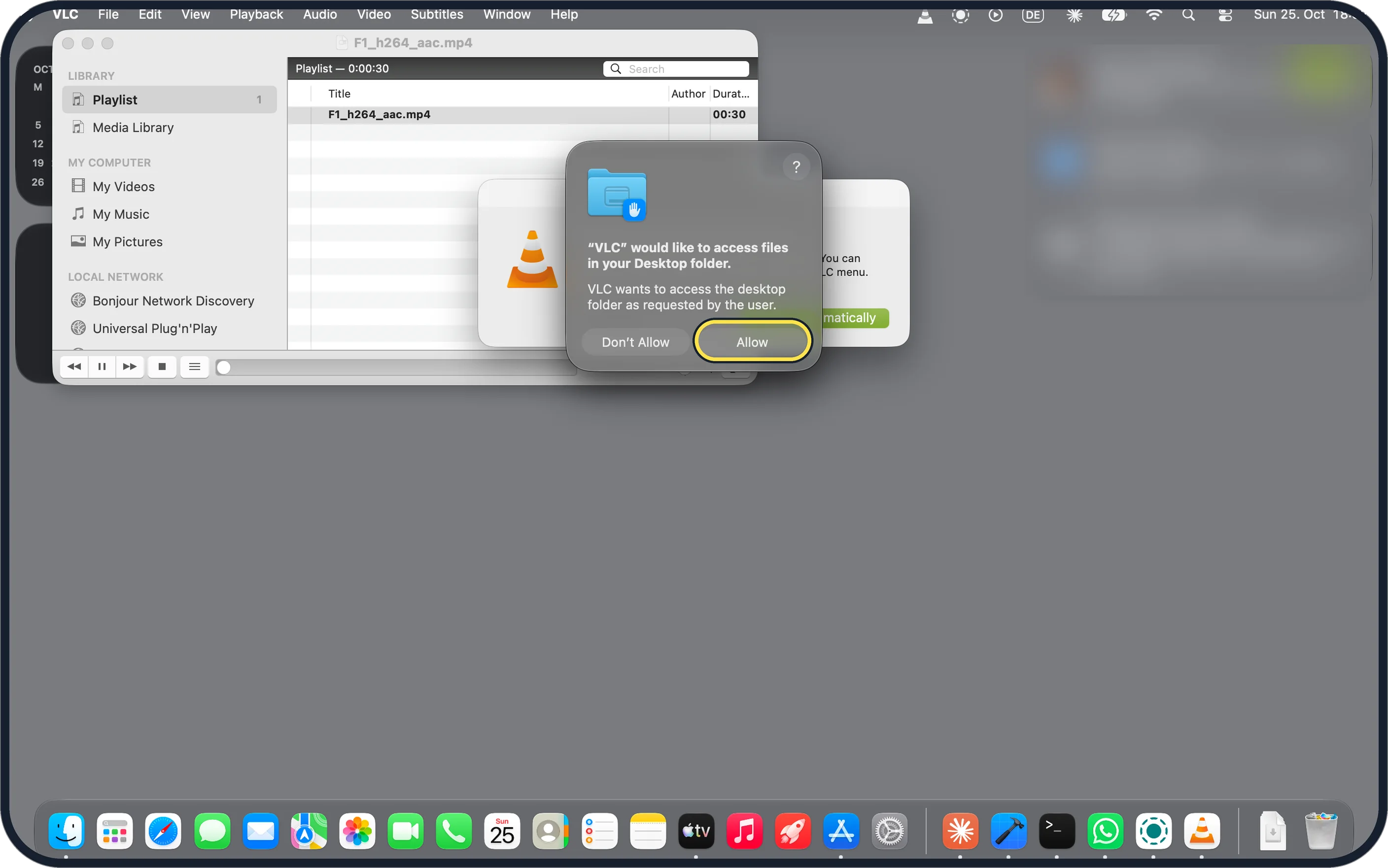 Mac screenshot: Allow access to the folder